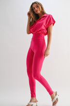Stylish pink vacation outfit jumpsuit for women with a relaxed fit and trendy design