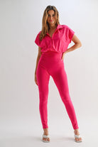 Women's Vacation Outfit Jumpsuit in Bright Pink with Stylish Collared Design