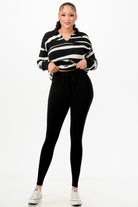 Chic Women's Black and White Striped Sweater and Black Leggings Set - Ideal vacation outfits for women
