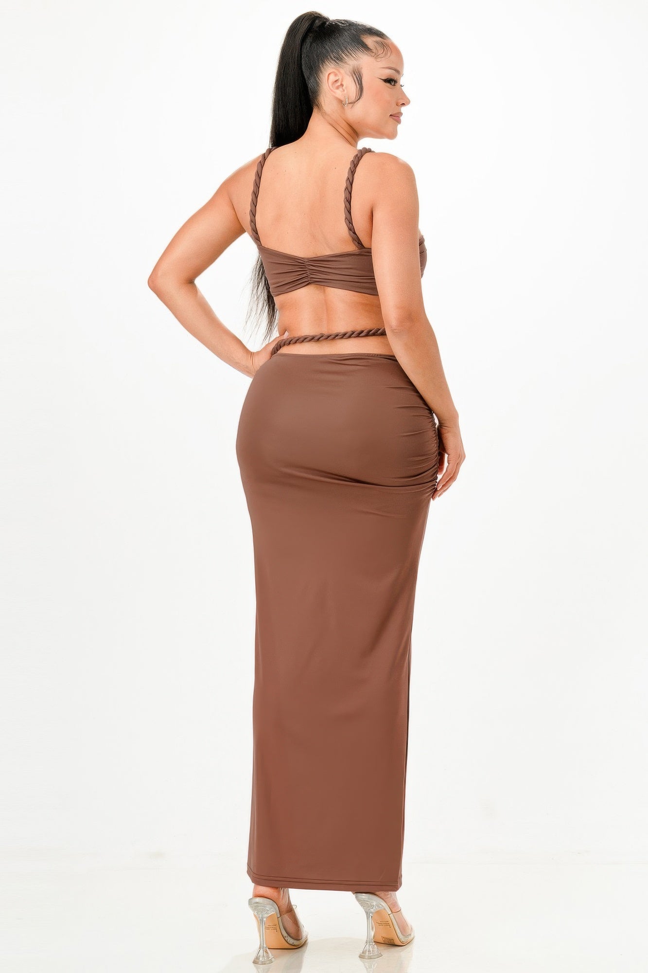 Brown Two-Piece Vacation Outfits for Women with a Sleek Design and Adjustable Straps