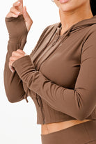 Brown cropped hoodie from VacationGrabs, perfect for stylish vacation outfits for women