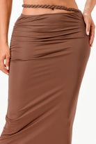 Brown women's maxi skirt from VacationGrabs, perfect for stylish vacation outfits for women