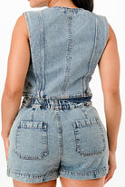 Casual denim romper for women, perfect vacation outfits for women with a stylish back design