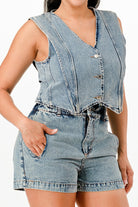 Stylish denim jumpsuit for women, perfect as vacation outfits for women with a trendy cropped top and shorts