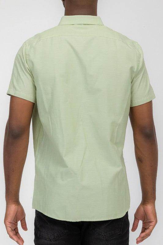 WEIV Men's Short Sleeve Vacation Shirts in Soft Green Color with a Comfortable Fit