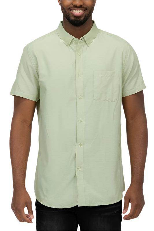 WEIV Men's Short Sleeve Vacation Shirts in Light Green with Button Down Collar and Pocket
