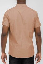 WEIV Men's Short Sleeve Vacation Shirts in tan, perfect for casual summer outings.