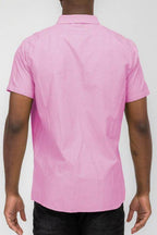 WEIV Men's Short Sleeve Vacation Shirts in Pink, perfect for summer outings and casual wear