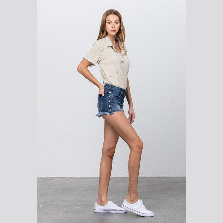 Insane Gene women's denim vacation shorts for women with button details for a stylish summer look