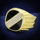 Stylish gold-tone ring featuring black and crystal accents, ideal vacation style 925 sterling silver jewelry for men.