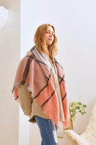 Bella Chic women's vacation style accessory oversized plaid shawl in soft pastel colors