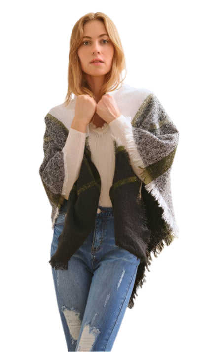 Bella Chic Women's Shawl in Grey with Fringe for a stylish vacation style accessory