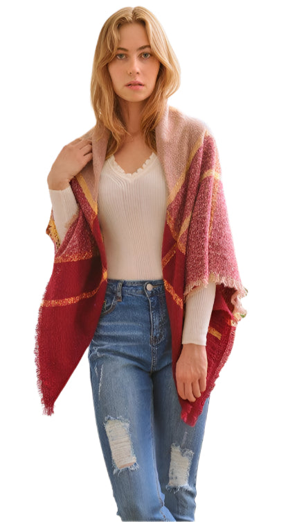 Bella Chic Women's Shawl in Burgundy and Pink, a perfect vacation style accessory for warm weather