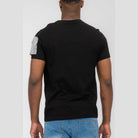 Men's VacationGrabs vacation style black tee with unique gray patch on the sleeve