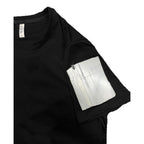 Vacation style black tee for men featuring a unique pocket design on the sleeve