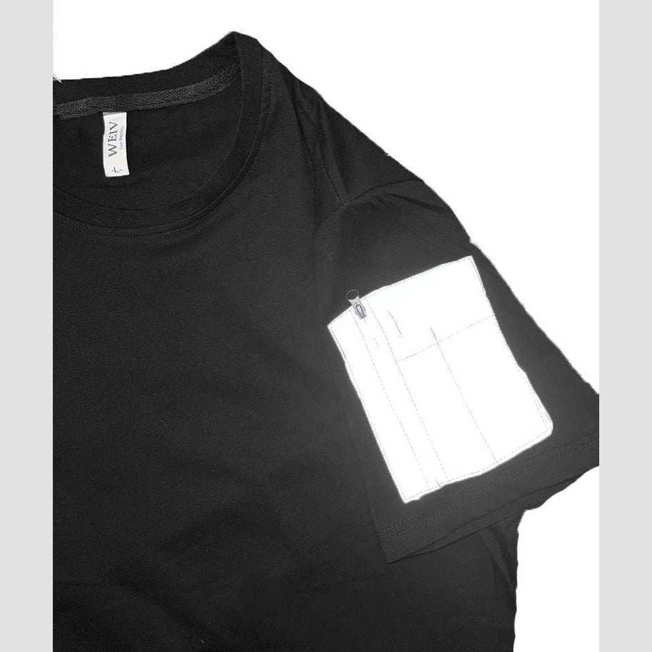 VacationGrabs vacation style black tee featuring a unique pocket design for added convenience