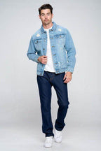 Men's vacation style blue jean jacket from Blue Age, perfect for casual outings and relaxed fit
