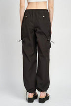 Black Emory Park vacation style cargo pants with adjustable drawstrings and relaxed fit