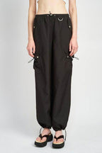 Emory Park women's vacation style cargo pants in black with drawstring and adjustable hems