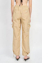 Emory Park women's vacation style cargo pants in beige with adjustable ankle cuffs