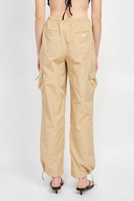 Emory Park women's vacation style cargo pants in beige with adjustable ankle cuffs