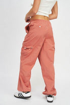 Emory Park Women's Vacation Style Cargo Pants in Peach with Elastic Waist and Side Pockets