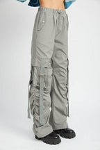 Emory Park women's vacation style cargo pants in light grey with adjustable straps and side pockets