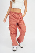 Emory Park women's vacation style cargo pants in coral with adjustable waistband and pockets