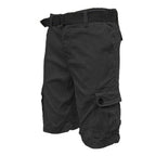 WEIV Men's Vacation Style Cargo Shorts in Black with Multiple Pockets and Adjustable Belt