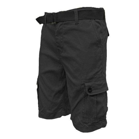 WEIV Men's Vacation Style Cargo Shorts in Black with Multiple Pockets and Adjustable Belt