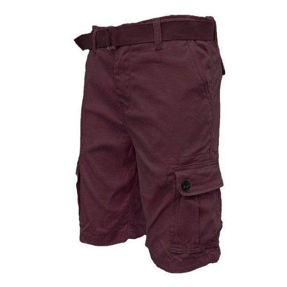 WEIV burgundy vacation style cargo shorts with adjustable belt and side pockets for comfort