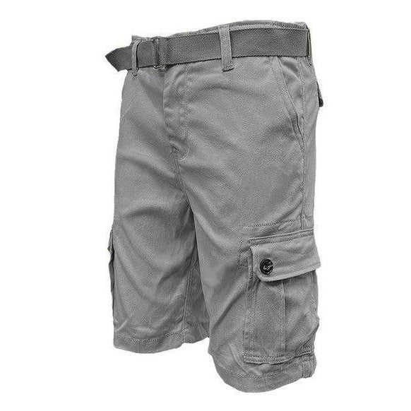 WEIV Men's Vacation Style Cargo Shorts in Gray with Belt and Multiple Pockets for Comfort