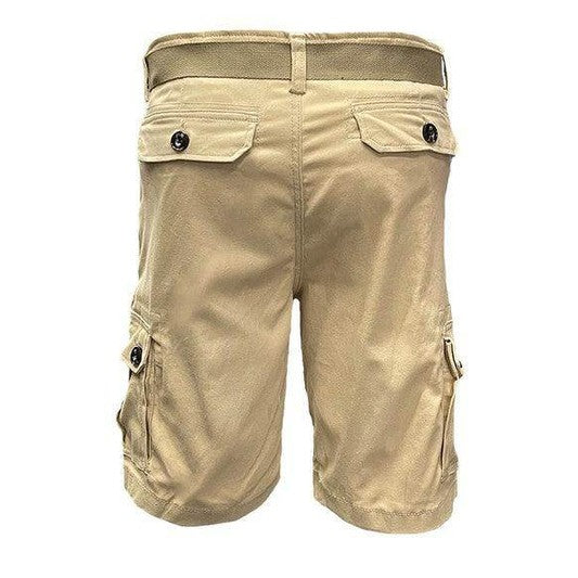 WEIV vacation style cargo shorts in khaki with multiple pockets and adjustable waistband