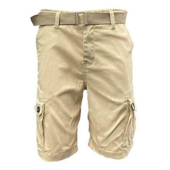 WEIV men's vacation style cargo shorts in beige with belt and side pockets for outdoor activities