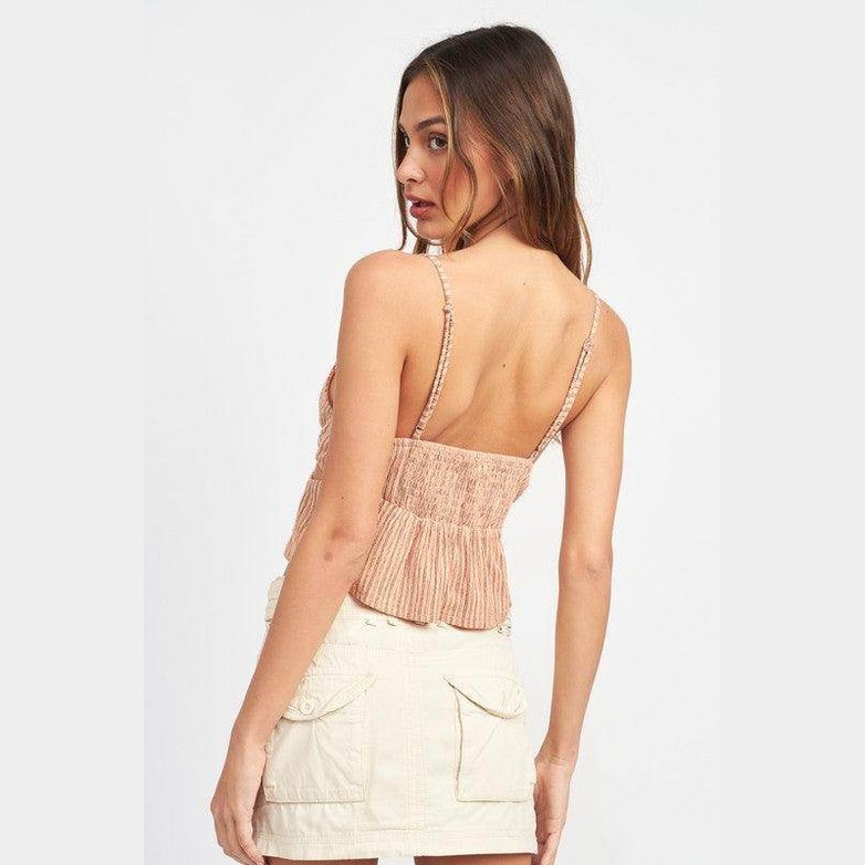 Emory Park women's vacation style crop top with adjustable straps and smocked back design