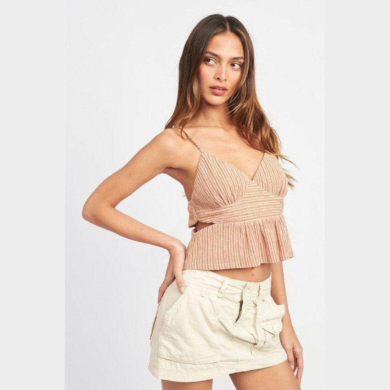 Emory Park vacation style crop top in soft ribbed fabric, perfect for summer outings or beach trips