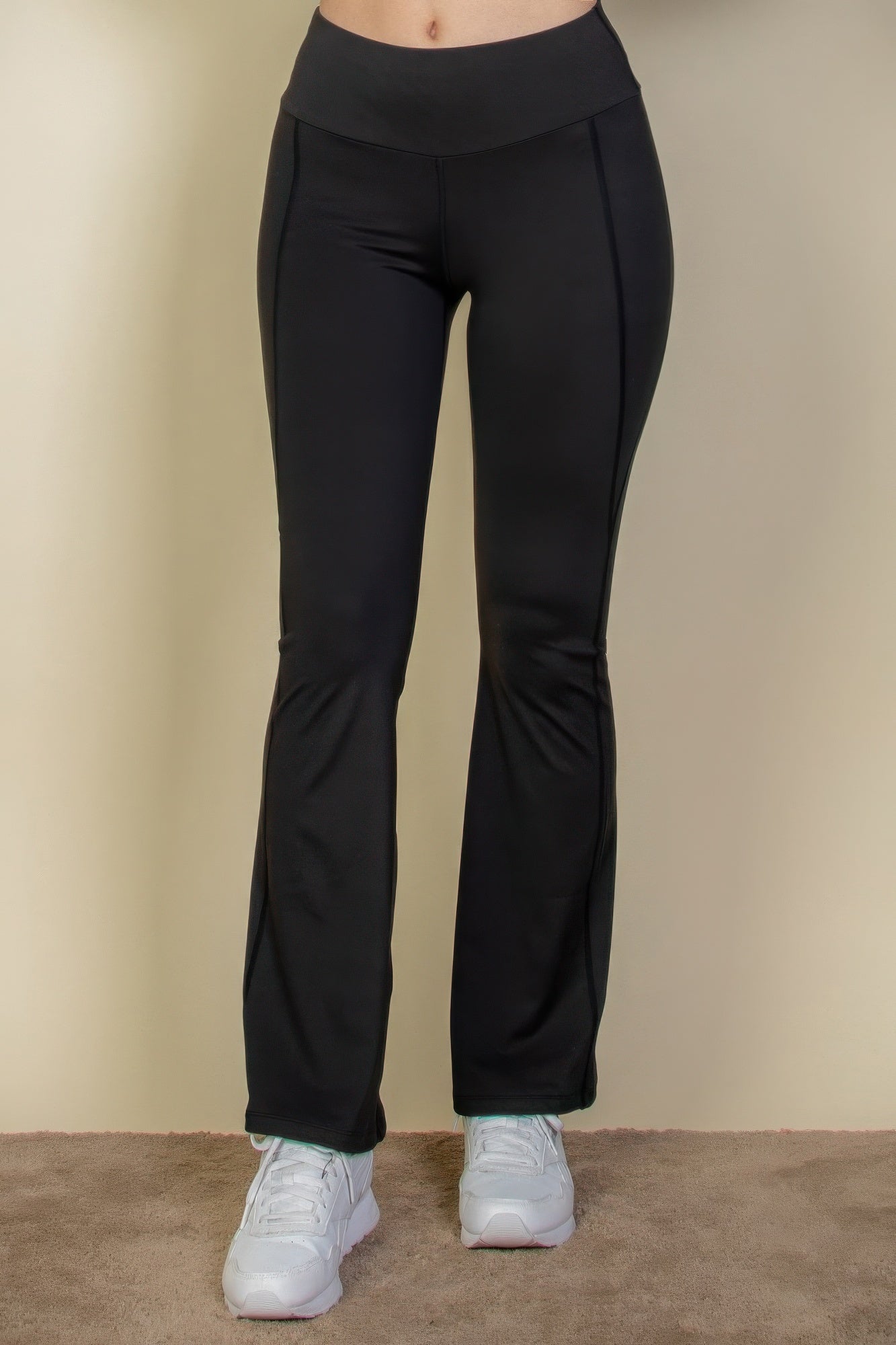VacationGrabs women's black vacation style flare leg trousers with high waist and slim fit