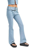 Emory Park women's vacation style flared jeans in light blue with a stylish belt detail