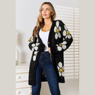 Trendsi vacation style floral cardigan in black with smiley flowers for a cheerful look