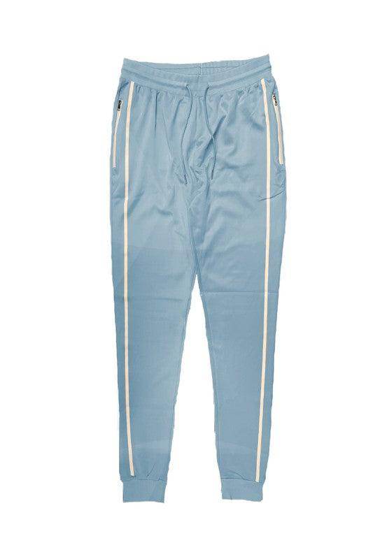 WEIV Men's Vacation Style Joggers in Light Blue with Side Pockets and Trim for Comfortable Travel