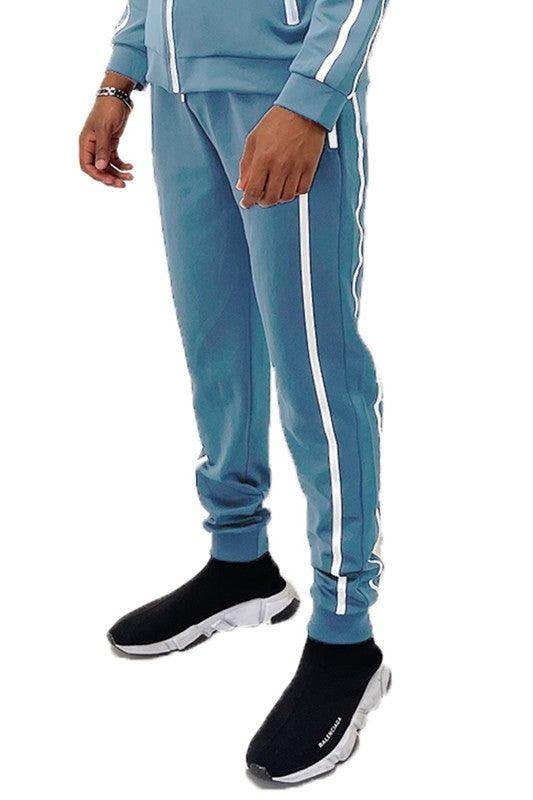 WEIV Men's Vacation Style Joggers in Blue with White Stripes for Comfort and Casual Wear