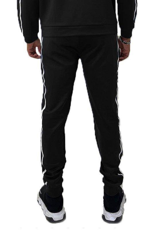 Black WEIV men's pants with side stripes, perfect for vacation style joggers