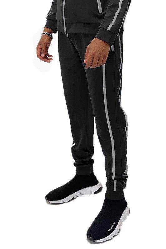WEIV Men's Vacation Style Joggers in Black with Side Stripes for Comfortable Casual Wear