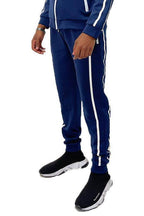WEIV Men's Vacation Style Joggers in Navy with White Side Stripes for Comfortable Wear