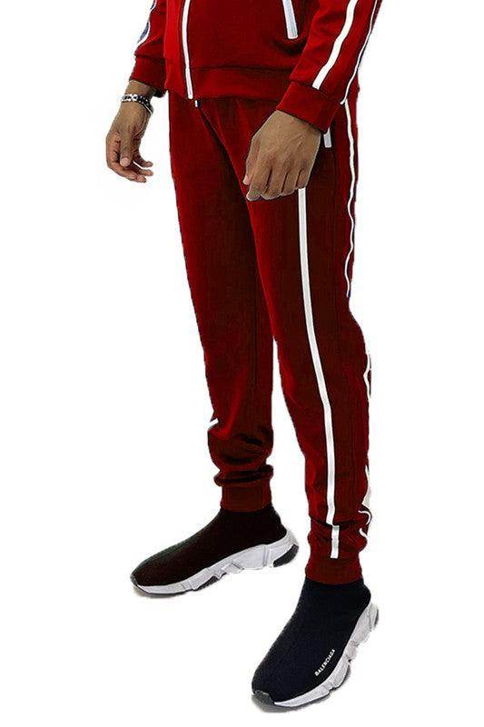 WEIV Men's Red Vacation Style Joggers with Stripes for Casual and Comfortable Wear