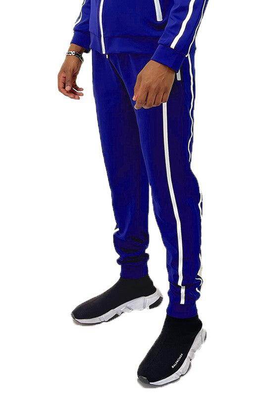 WEIV Men's Vacation Style Joggers in Blue with Side Stripes for Comfortable Casual Wear
