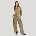 Emory Park Women's Vacation Style Jumpsuit in Olive with Button Closure and Utility Pockets