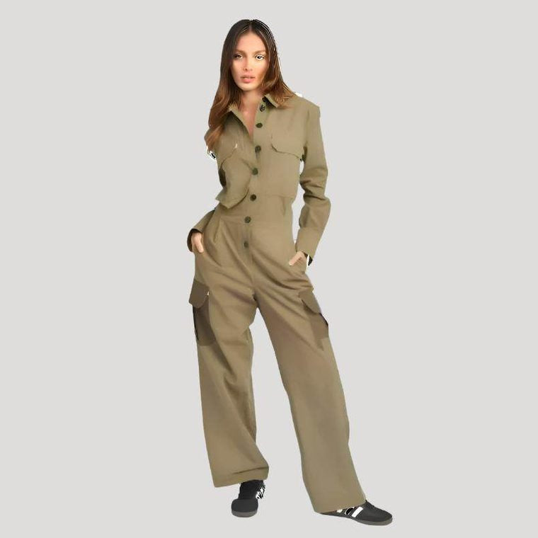 Emory Park Women's Vacation Style Jumpsuit in Olive with Button Closure and Utility Pockets