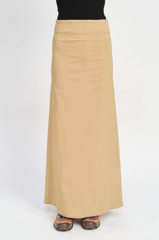 Emory Park women's vacation style long skirt in light tan for casual and stylish summer outings
