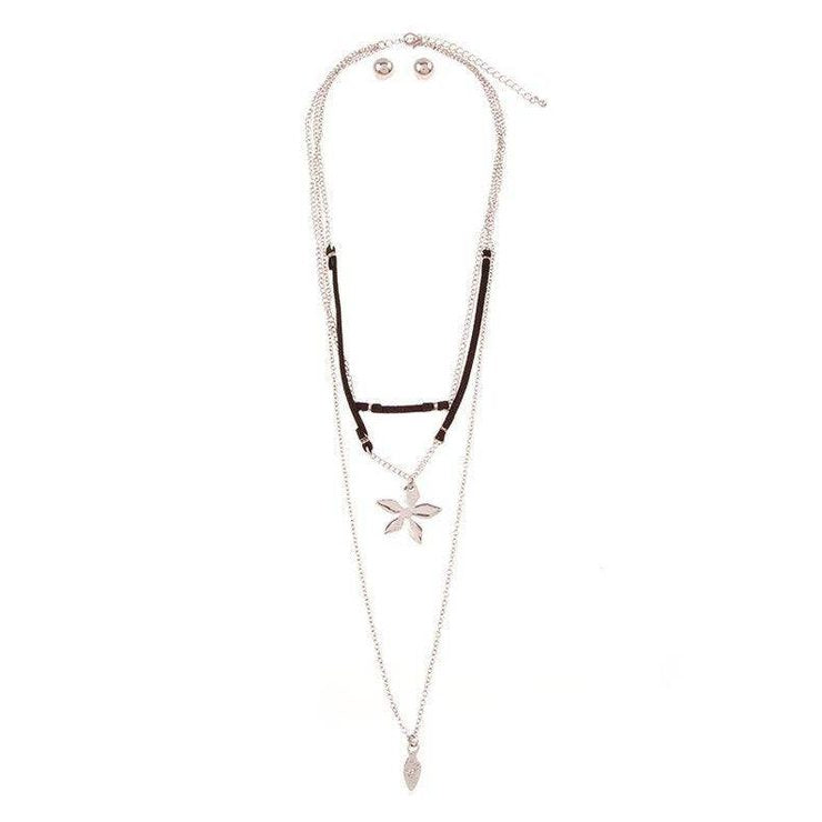 Bella Chic vacation style necklace featuring layered silver chains and a unique floral pendant